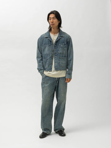 Ulterior Faded Light Denim Short Coverall Faded Blue, Denim Jackets