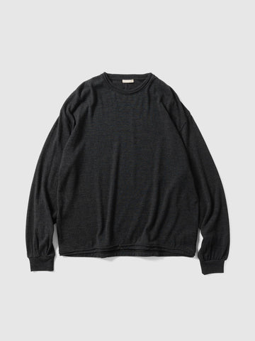 Ulterior Super Fine Wool Cotton CUT-OFF P/O (border Stripe) Black x Charcoal, T-Shirts