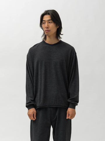 Ulterior Super Fine Wool Cotton CUT-OFF P/O (border Stripe) Black x Charcoal, T-Shirts