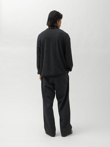 Ulterior Super Fine Wool Cotton CUT-OFF P/O (border Stripe) Black x Charcoal, T-Shirts