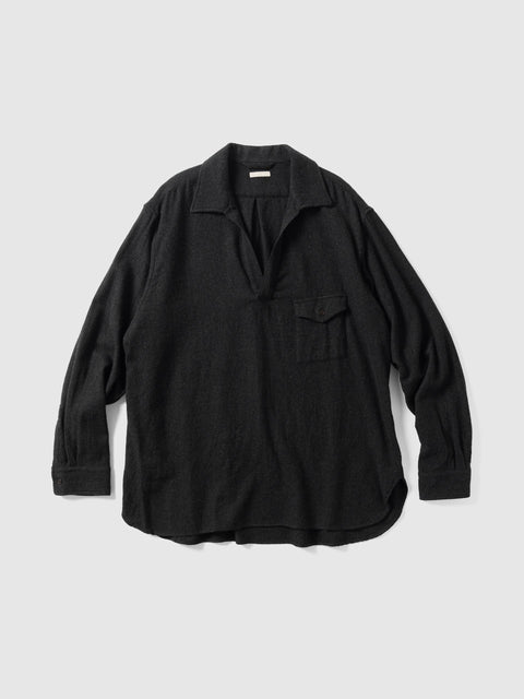 Ulterior Washed Super Fine Wool Viyella Skipper Shirt Top Charcoal, Shirts