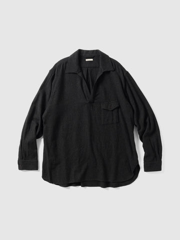 Ulterior Washed Super Fine Wool Viyella Skipper Shirt Top Charcoal, Shirts