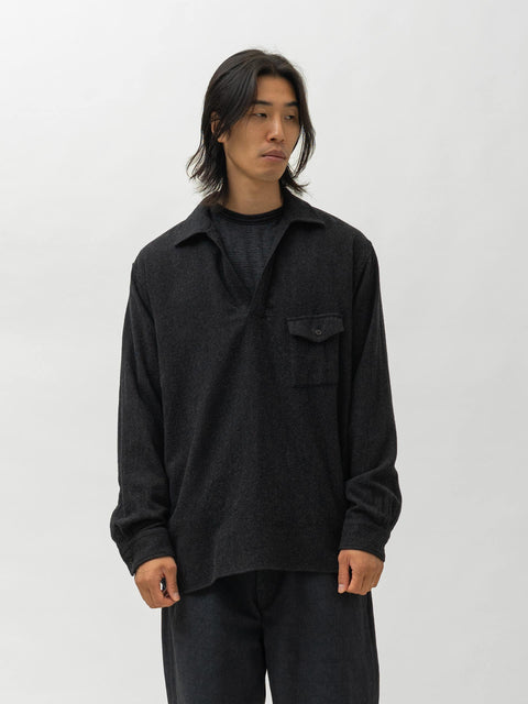 Ulterior Washed Super Fine Wool Viyella Skipper Shirt Top Charcoal, Shirts