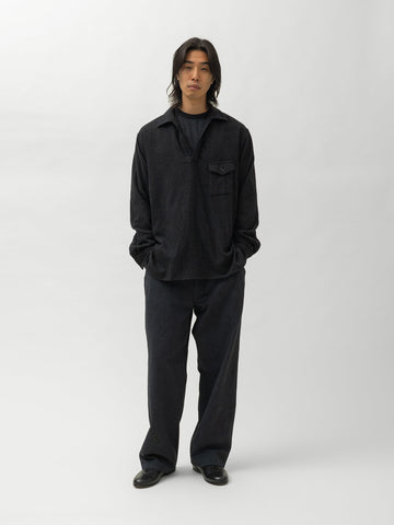Ulterior Washed Super Fine Wool Viyella Skipper Shirt Top Charcoal, Shirts