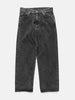 Flat shot in studio of the cotton denim 5 pocket wide pants in black from URU