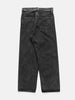 Flat shot of the back of the cotton denim 5 pocket wide pants in black from URU