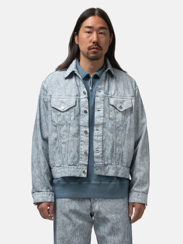 URU Cotton Denim Print Trucker Jacket White, Denim Jackets