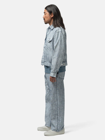URU Cotton Denim Print Wide Pants White, Jeans