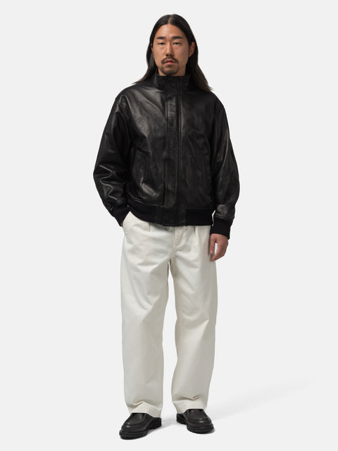 URU Cow Leather Zip Up Blouson Black, Leather Jackets