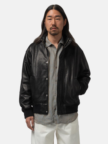 URU Cow Leather Zip Up Blouson Black, Leather Jackets