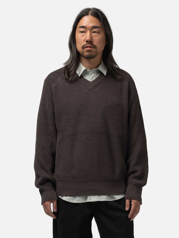 URU V Neck Knit Brown, Sweaters