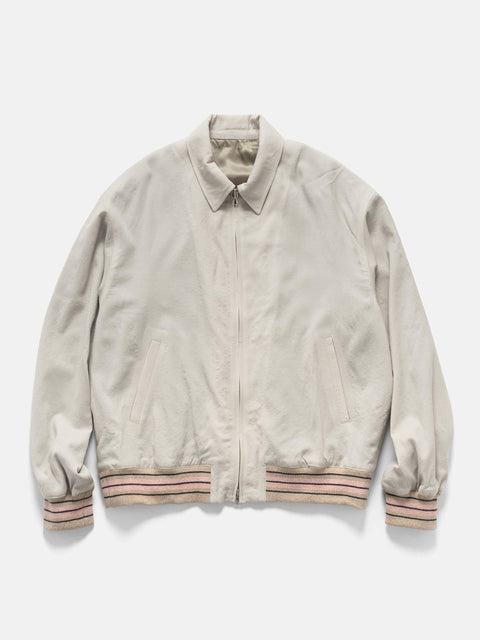URU Wool Rayon Silk Zip Up Blouson L. Beige, Jackets