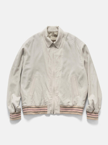 URU Wool Rayon Silk Zip Up Blouson L. Beige, Jackets
