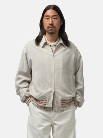 URU Wool Rayon Silk Zip Up Blouson L. Beige, Jackets