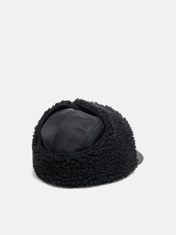 Rear view WTAPS AVT Cap  Nylon Satin Cordura in Black with ear flap attached