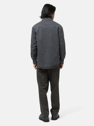 back shot of the model wearing he WTAPS Allman / LS / Cotton. Denim Black