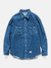 Flat shot of the WTAPS Allman / LS / Cotton. Denim Indigo