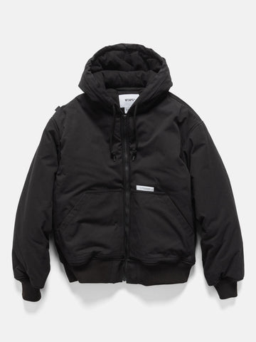 flat shot of WTAPS puff doom jacket in cotton weather black