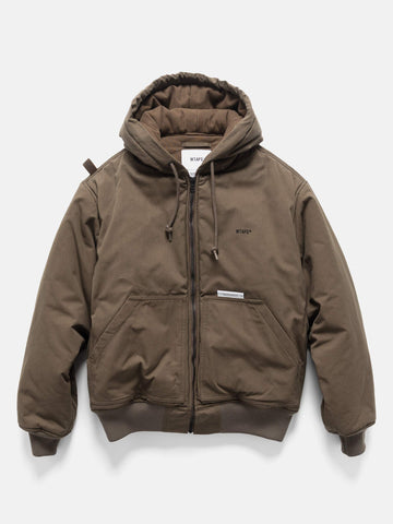 Flat shot of the WTAPS Puff Doom Jacket in Cotton Weather Brown