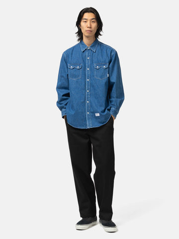 Full body shot of the model wearing the WTAPS WRKT2001 / Trousers / Cotton. Twill Black