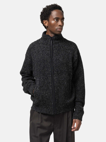 YOKE Boucle Knit Zip Jacket Charcoal, Jackets