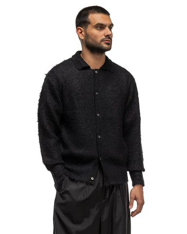 YOKE Brushed Mohair Knit Shirt Black, Sweaters