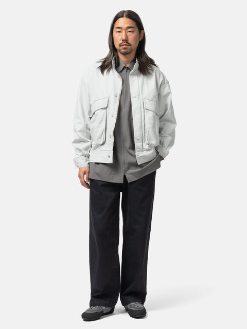 YOKE Cotton Denim Stand Collar Blouson Grayish White, Jackets