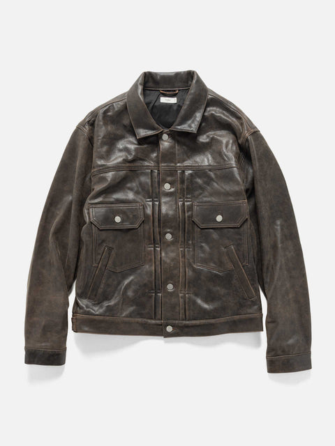 YOKE Cracked Leather Trucker Jacket Black, Leather Jackets