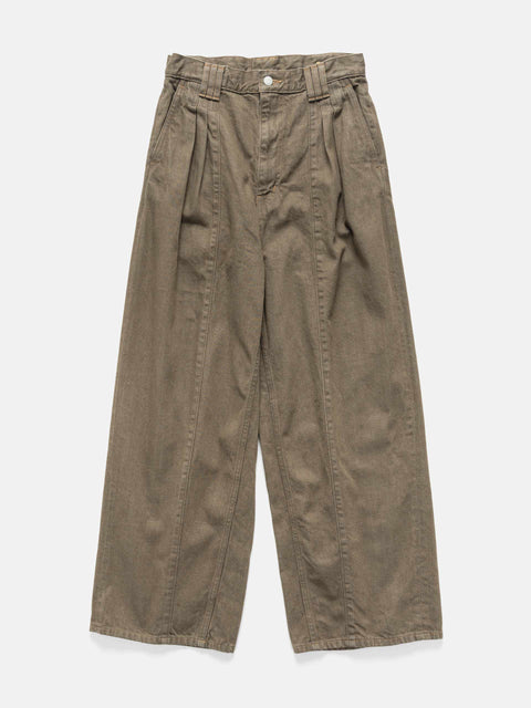 YOKE Denim 3Pleated Wide-Leg Trousers Khaki, Jeans