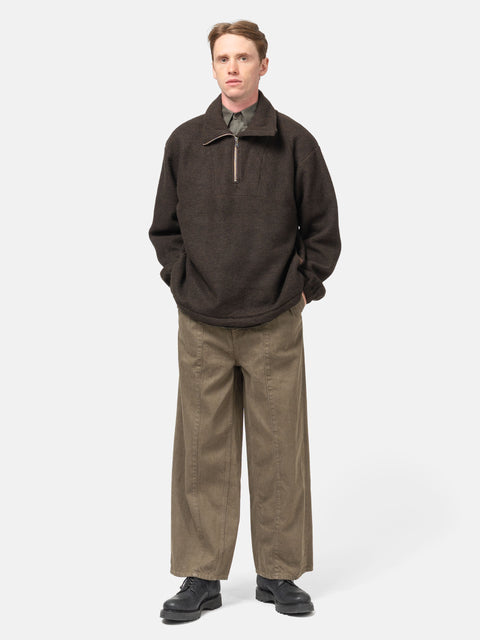 YOKE Denim 3Pleated Wide-Leg Trousers Khaki, Jeans