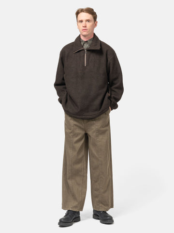 YOKE Denim 3Pleated Wide-Leg Trousers Khaki, Jeans