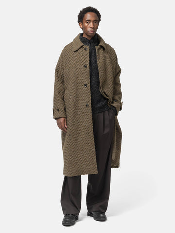 YOKE Herinbone Bonding Tweed Big Balmacaan Coat Olive, Coats