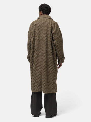 YOKE Herinbone Bonding Tweed Big Balmacaan Coat Olive, Coats