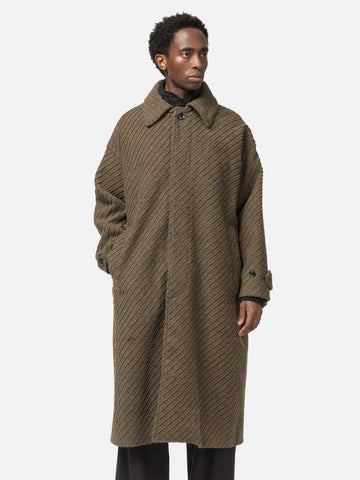 YOKE Herinbone Bonding Tweed Big Balmacaan Coat Olive, Coats