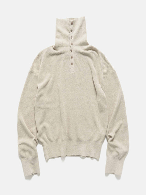 YOKE Highneck Henley Rib Sweater Ivory, Sweaters