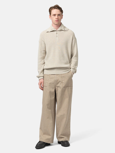 YOKE Highneck Henley Rib Sweater Ivory, Sweaters