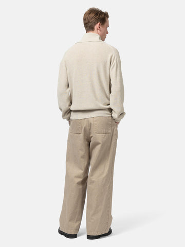 YOKE Highneck Henley Rib Sweater Ivory, Sweaters