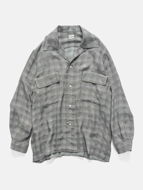 YOKE Jacqard Plaid Open Collar Shirt Gray, Shirts