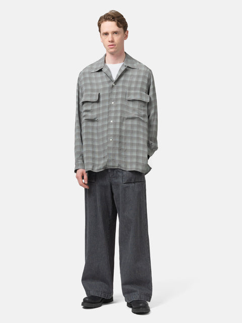 YOKE Jacqard Plaid Open Collar Shirt Gray, Shirts
