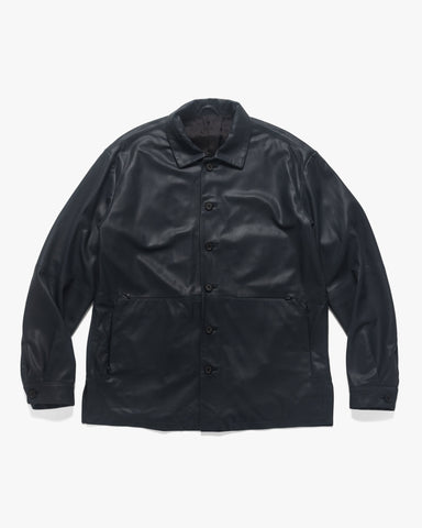 YOKE Leather Shirt Jacket Charcoal Navy, Outerwear