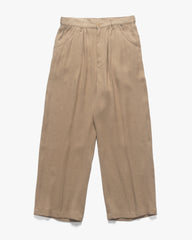 YOKE Linen Acetate Front Gather Wide Trousers Beige, Bottoms