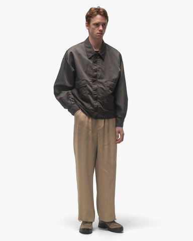 YOKE Linen Acetate Front Gather Wide Trousers Beige, Bottoms