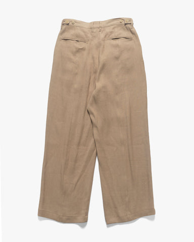 YOKE Linen Acetate Front Gather Wide Trousers Beige, Bottoms