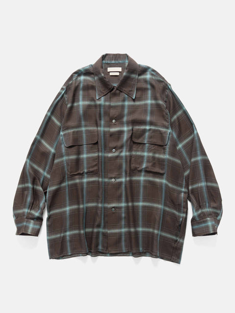 YOKE Rayon Wool Ombre Plaid Wpocket Shirt Brown, Shirts