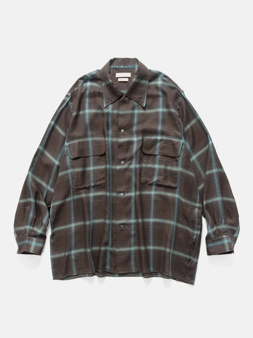 YOKE Rayon Wool Ombre Plaid Wpocket Shirt Brown, Shirts