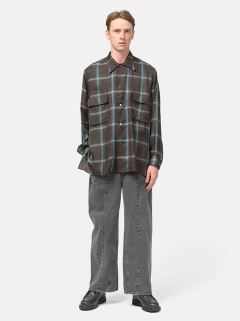 YOKE Rayon Wool Ombre Plaid Wpocket Shirt Brown, Shirts