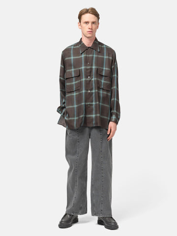 YOKE Rayon Wool Ombre Plaid Wpocket Shirt Brown, Shirts