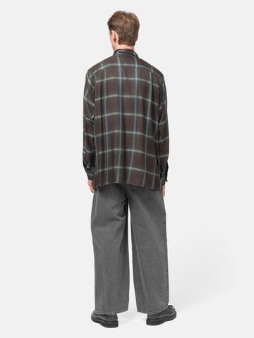 YOKE Rayon Wool Ombre Plaid Wpocket Shirt Brown, Shirts