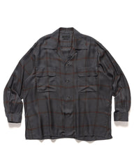 YOKE Rayon Wool Plaid Open Collar Shirt Charcoal, Outerwear