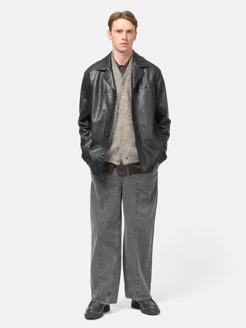 YOKE Vintage Wash Denim 3Pleated Wide-Leg Trousers Black, Jeans